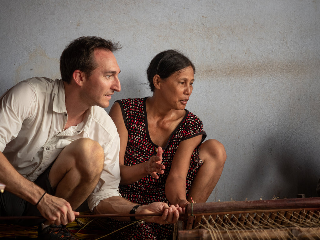 weaving a sleeping mat in Hoi An, Vespa Adventure